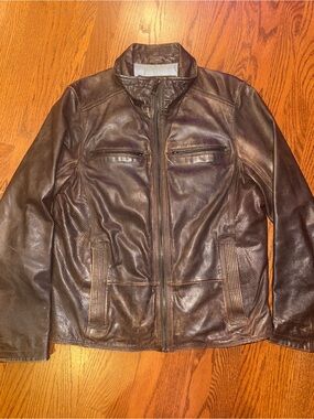 Black Rivet Men's Dark Brown Leather Bomber Jacket